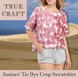 TRUE CRAFT Tie-Dye Off-The-Shoulder Short Sleeve Relaxed Slight-Crop Top